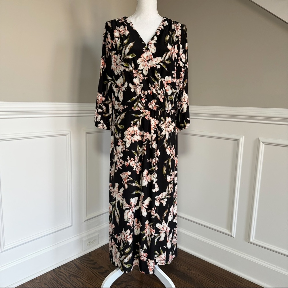 Lauren Ralph Lauren Floral Black and Pink Wrap Dress Size 16
